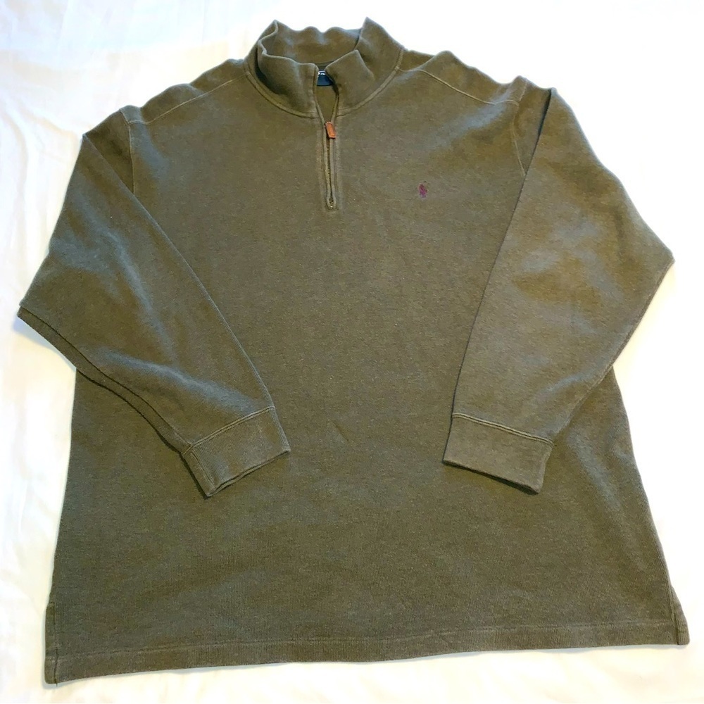 Polo Ralph Lauren Mens 1/4 Zip Sweater XXL TALL Olive Green Purple Pony